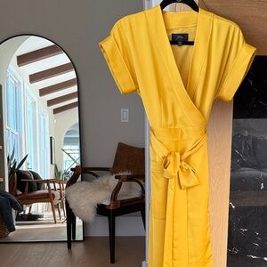 J. Crew Vibrant Yellow Midi Wrap Dress